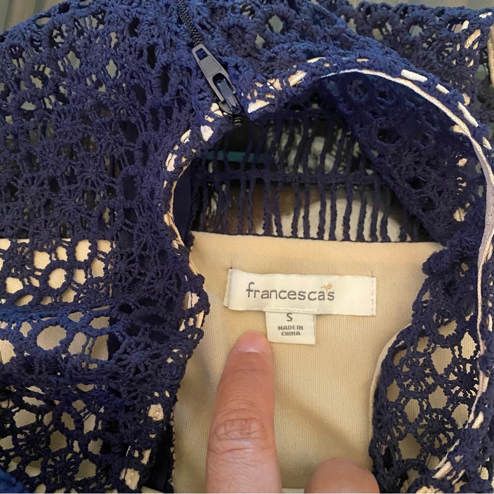 Francesca’s Navy Ivory Macrame Lace Dress size S - Picture 10 of 15
